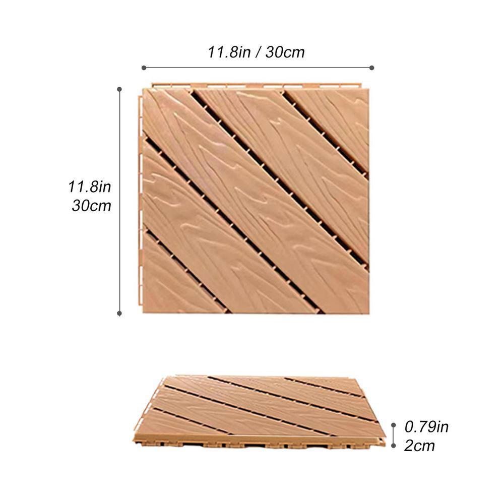 12x12 in Wood Color Interlocking Plastic Composite Deck Tiles, Set of 35