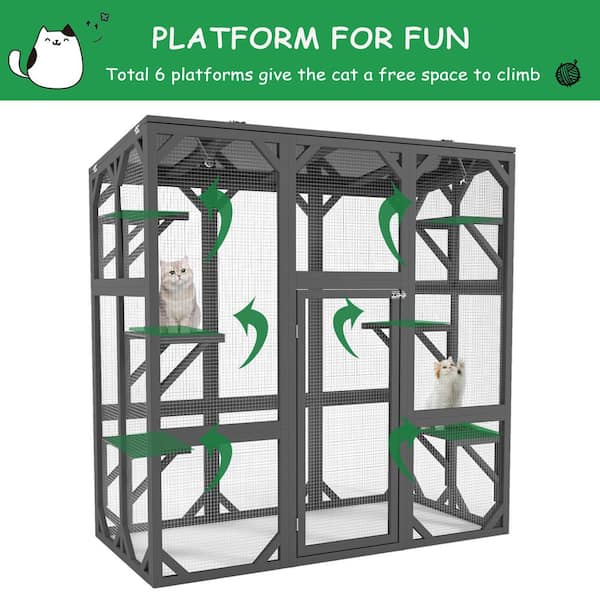 Outdoor Cat Enclosure Cat House Wooden Cat Cage Large Feral Cat Shelter for Mulitiple Cats with 6 Platforms MLDS 1 The Home Depot