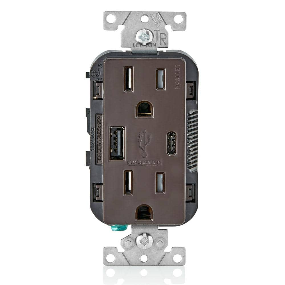 Leviton 15 Amp Decora Type A And C USB Charger Tamper-Resistant Outlet ...