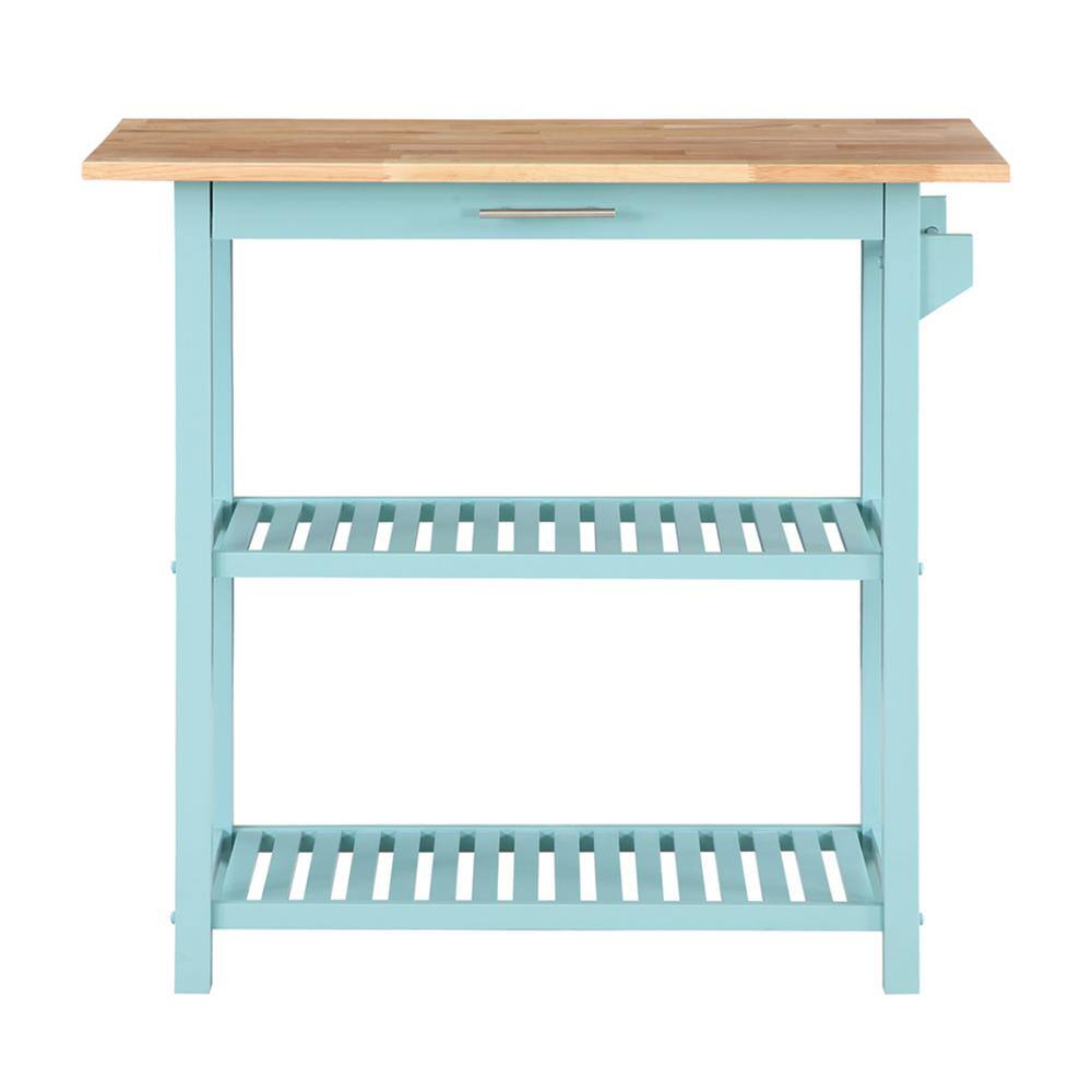 Designs2Go Sea Foam Blue 3-Tier Butcher Block Kitchen Island