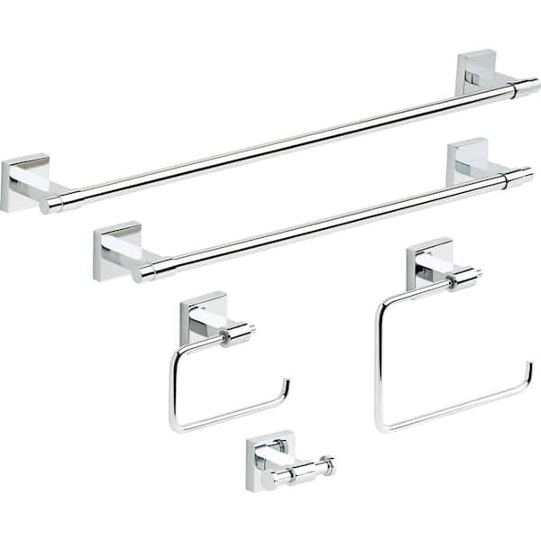 Franklin Brass Maxted 5-Piece Bath Hardware Set 18, 24 in. Towel Bars, Toilet Paper Holder, Towel Ring, Towel Hook in Polished Chrome