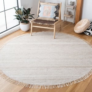 Kilim Ivory/Brown 7 ft. x 7 ft. Solid Color Gradient Round Area Rug