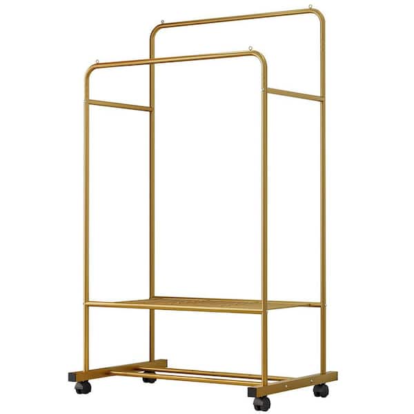 Unbranded Gold Iron Garment Clothes Rack Double Rod 31 in. W x 63 in. H
