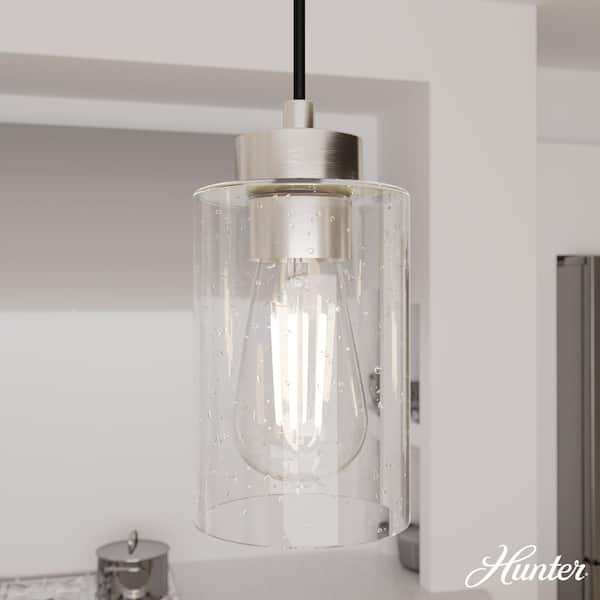 Hunter Hartland 3-Light Brushed Nickel Island Chandelier with Clear Seeded Glass Shades