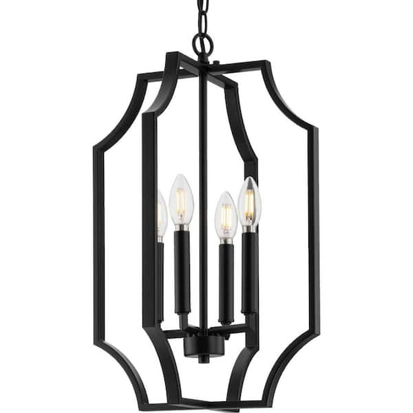 Cloverhill Collection 13.5 in. 4-Light Matte Black Transitional Pendant for Hall and amp; Foyer and Kitchen