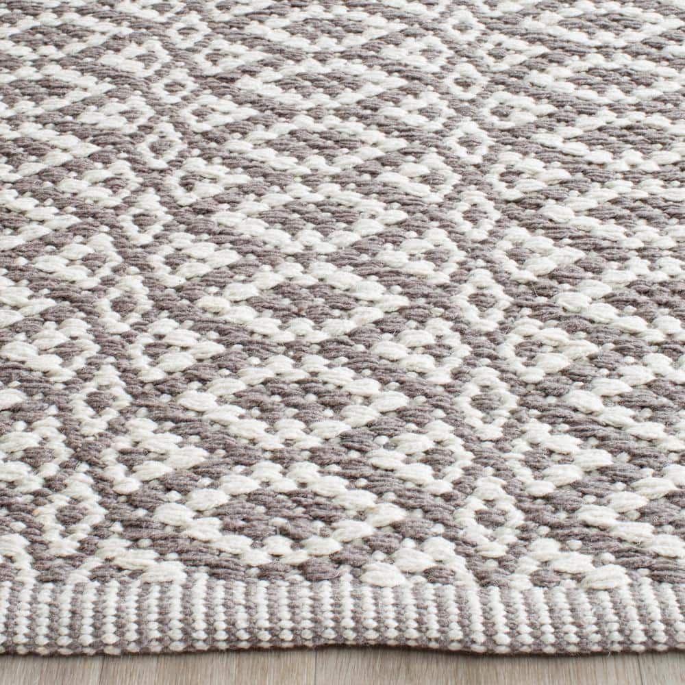 Ivory and Grey Cotton Geometric Flatweave Rug - 27" x 4"