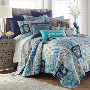 Chandra 3-Piece Blue Bohemian Patch Cotton Full/Queen Quilt Set