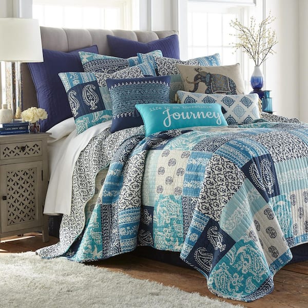LEVTEX HOME Chandra 3-Piece Blue Bohemian Patch Cotton Full/Queen Quilt Set