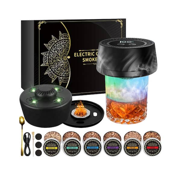 Kit Black Wood Electric Whiskey Smoker Kitchen Tool Rechargeable Old Fashioned Cocktail Infuser with 6 Chips