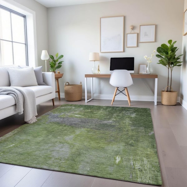 Mayfield Premium Machine Washable Abstract AMF1363 Green 8 ft. x 10 ft. Area Rug