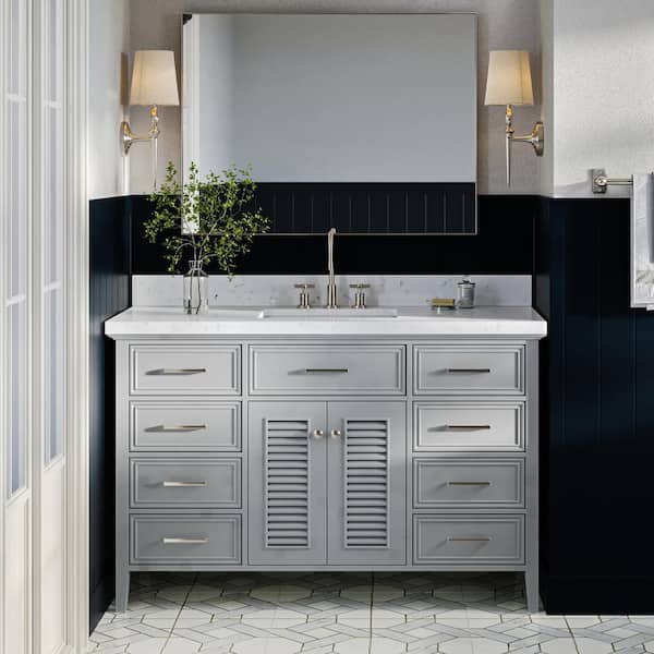 ARIEL Kensington 54 in. W x 22 in. D x 36 in. H Single Rectangle Sink Bath Vanity in Grey with Carrara White Quartz Top