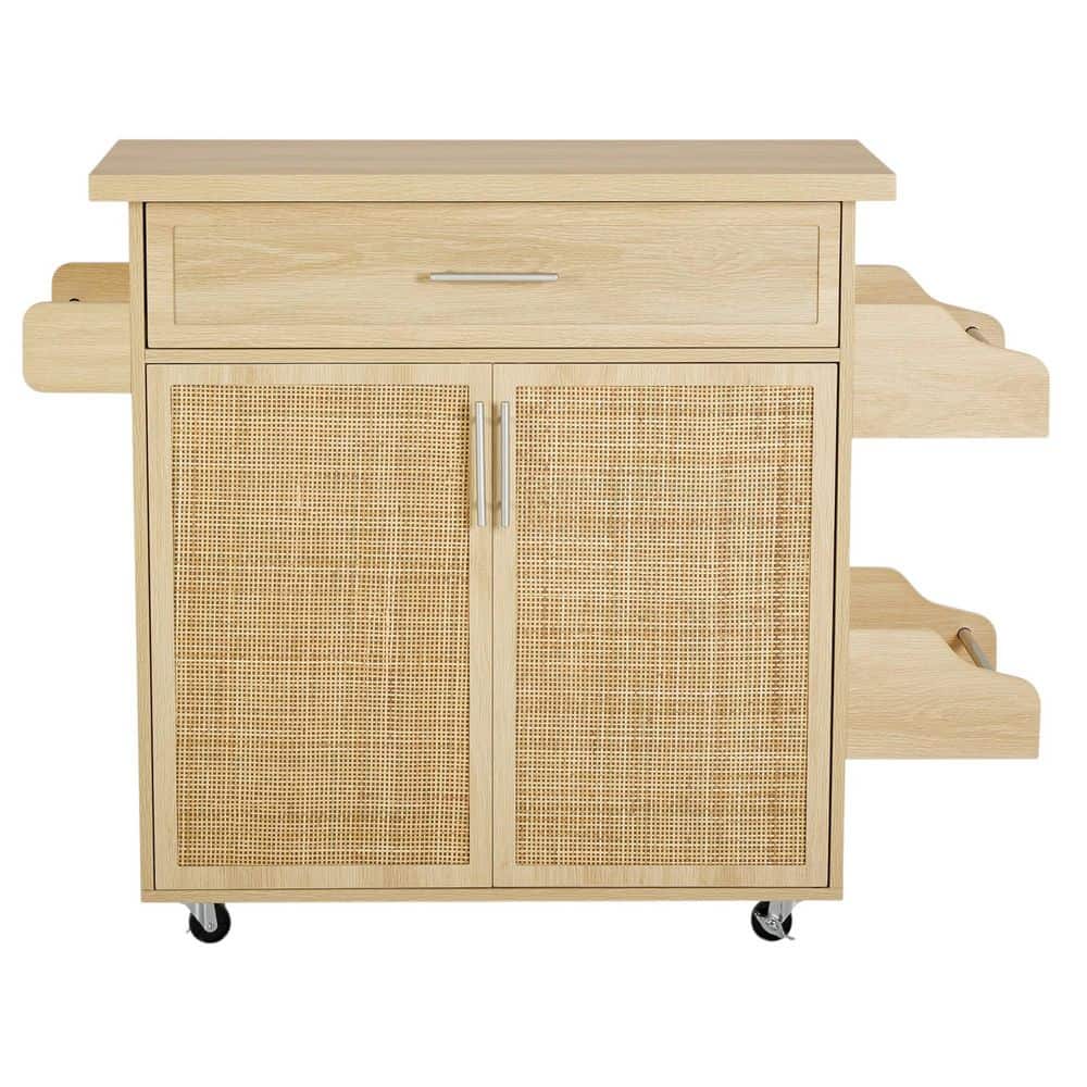 34 in. W x 15 in. D x 35 in. H Dark Oak Kitchen Cart Island, Wood Top with 