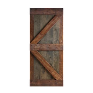 K Series 36 in. x 84 in. Aged Barrel Dark Walnut Knotty Pine Wood Barn Door Slab