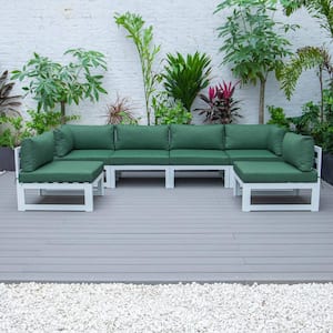 Chelsea White 6-Piece Aluminum Outdoor Patio Sectional with Green Cushions