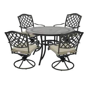Bronze 5-Piece Aluminum Outdoor Dining Set with Beige Cushions