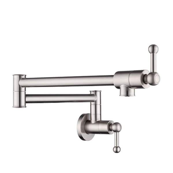 Nestfair Wall Mounted Pot Filler with 2 Handles in Brushed Nickel