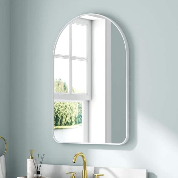 24 in. W x 36 in. H Arched Aluminum Framed Wall Bathroom Vanity Mirror in White Window Decorative Mirrors for Bedroom