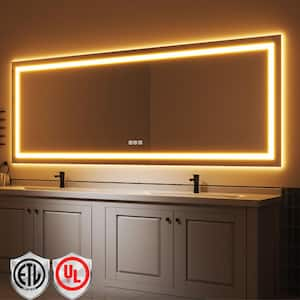 110 in. W x 40 in. H Rectangular Frameless LED Light Anti-Fog Bathroom Wall Mirror with Backlit and Front Light