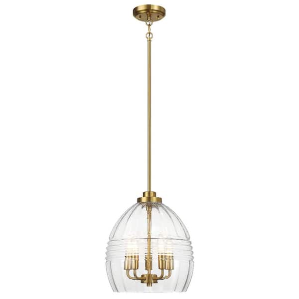 Modern 60-Watt 5-Light Satin Gold Brass Dome Pendant Pendant Light with Clear Glass Shade