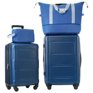 4-Piece Blue Expandable ABS Hardshell Spinner Luggage Set with Expandable Travel Duffel Bag, Toiletry Bag