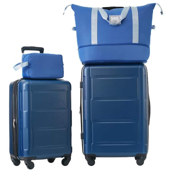 Merax 4-Piece Blue Expandable ABS Hardshell Spinner Luggage Set with Expandable Travel Duffel Bag, Toiletry Bag