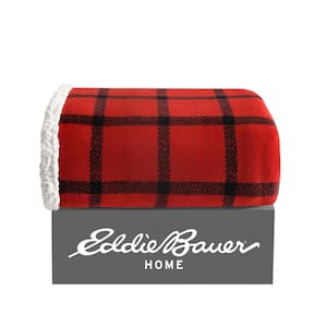 Bunkhouse Plaid 1-Piece Red Ultra Sherpa Microfiber 50 in. x 60 in. Throw Blanket