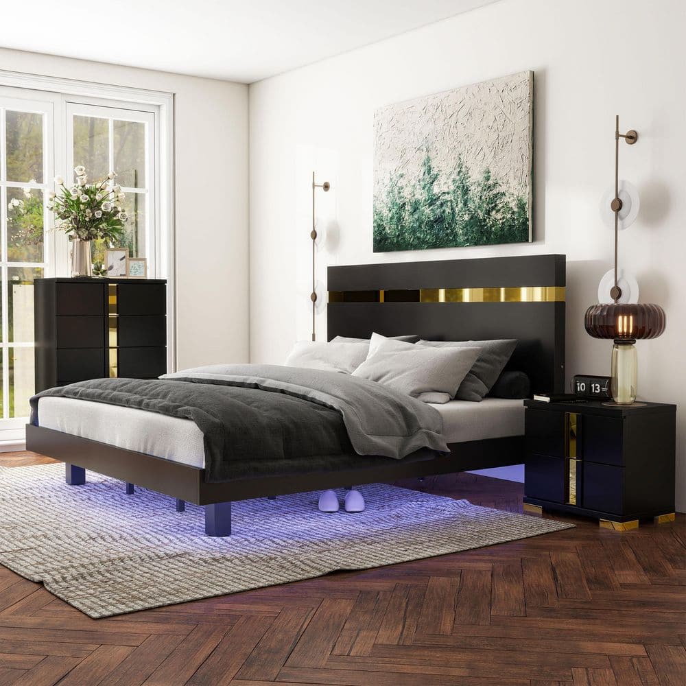 nina　CarTuned7台セット Furniture of America Nina 3-Piece Contemporary Black Wood Queen