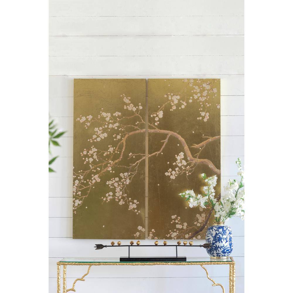 Cherry Blossom Gold Leaf and Pink Panel Wall Art Set