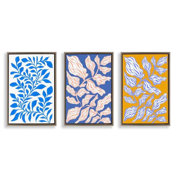 Stupell Industries Boho Leaf Patterns by Martina Pavlova 3 Pieces Brown Floater Frame Nature Graphic Art Print 25 in. x 17 in.