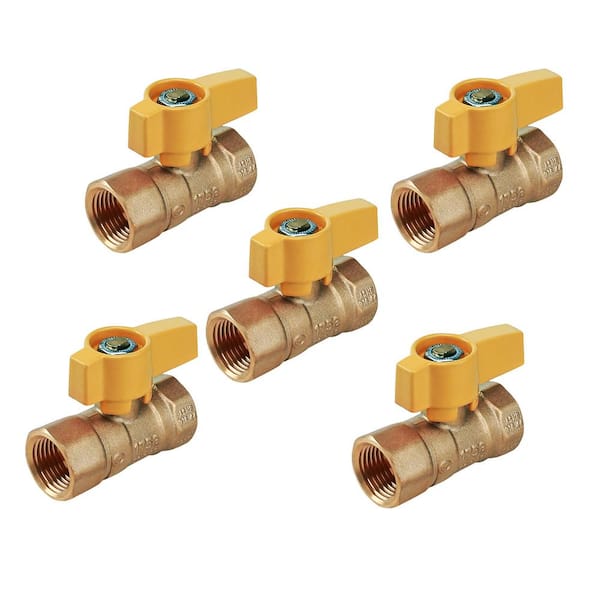 PLUMBFLEX 1/2 in. FIP Brass Gas Ball Valve with Yellow Aluminum Alloy Handle (Pack of 5)