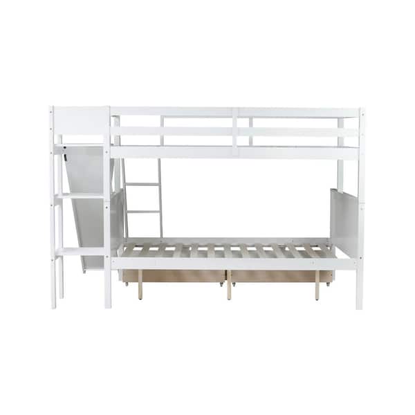 Harper & Bright Designs White Twin over Full Bunk Bed with Two