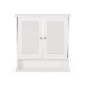 22 in. W x 23 in. H x Rectangular White Wood Surface Mount Medicine Cabinet with Mirror and Adjustable Shelf