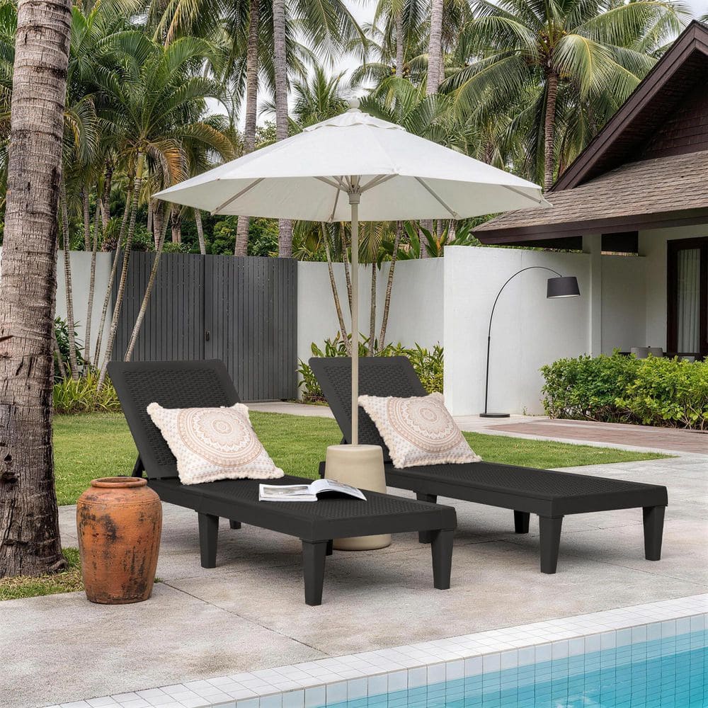 Tozey Black Resin Outdoor Chaise Lounge Set of 2 Waterproof