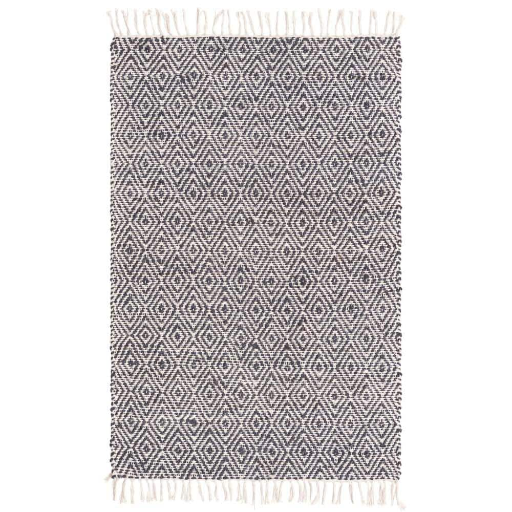 Chunky Jute Assam White Navy 4 ft. 1 in. x 6 ft. 1 in. Area Rug -  Unique Loom, 3188385