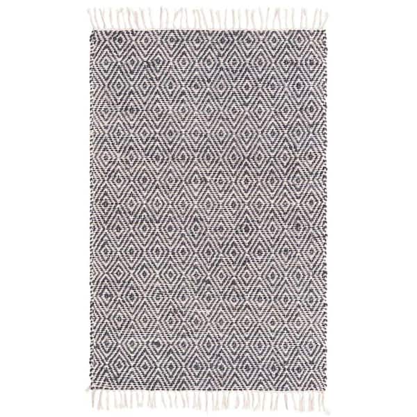 Unique Loom Chunky Jute Assam White Navy 4 ft. 1 in. x 6 ft. 1 in. Area Rug