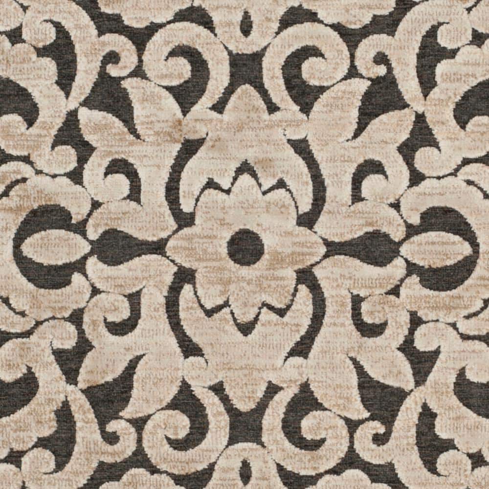 8' x 10' Black Floral Wool and Viscose Rug