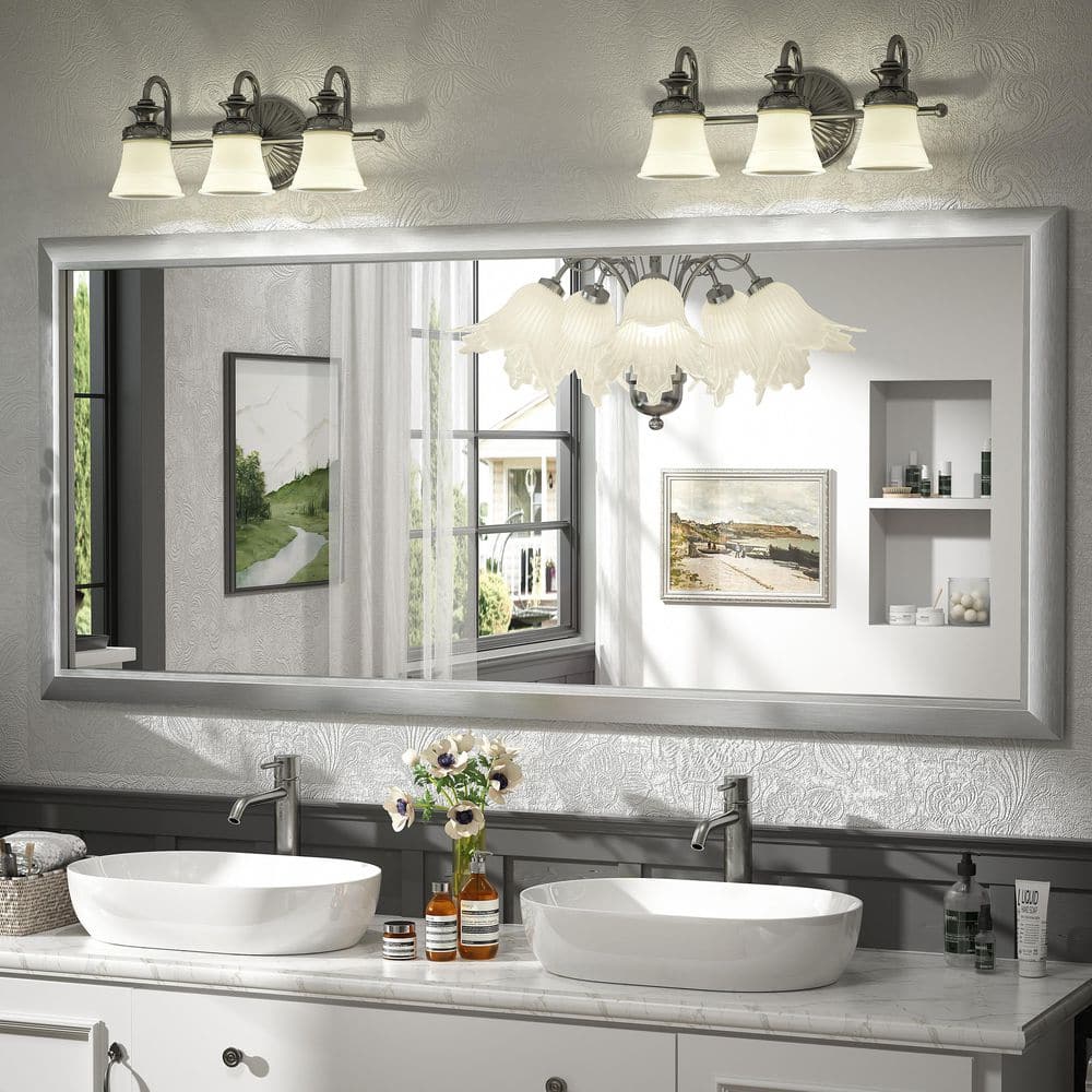 72 in. W x 32 in. H Rectangular Aluminum Alloy Framed and Tempered Glass Wall Bathroom Vanity Mirror in Brushed Silver price history on PriceWatchPro