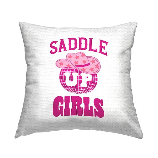 Stupell Industries Saddle Up Girls Cowgirl Pink Square Outdoor Throw Pillow