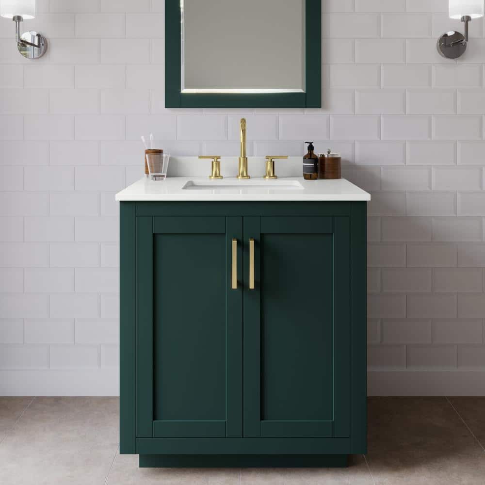 Miranda 30 in. W x 22 in. D x 33.75 in. H Single Bath Vanity in Green with White Quartz Top price history on PriceWatchPro