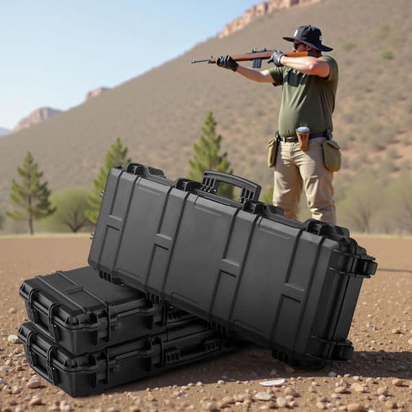 Hard Rifle Case, Black, Lockable Rifle Case with Pre-cut Foams, 40 in. Gun Storage with Wheels, IP67 Waterproof