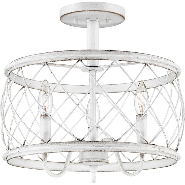 Quoizel Dury 15 in. 3-Light Antique White Semi-Flush Mount