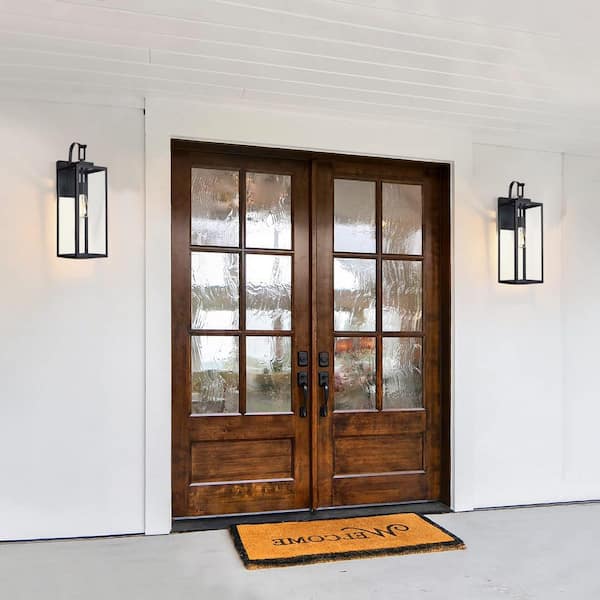 Foothill 22.6 in. 1-Light Matte Black Outdoor Wall Lantern Sconce with Clear Glass(2-pack)