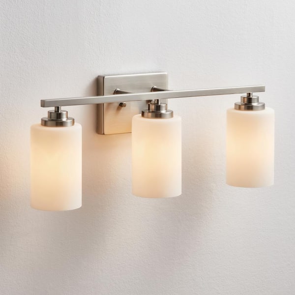 KAWOTI 22 in. 3-Light Brushed Nickel Vanity Light with Frosted White Glass Shade