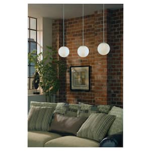 Leo Hanging Globe 8 in. 9-Watt Integrated LED Satin Brass Pendant with Smooth White Glass Shade