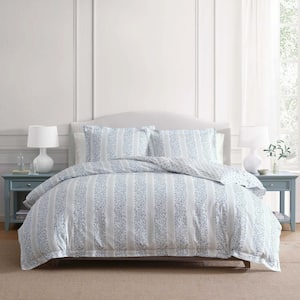 MARTHA STEWART Farmhouse Toile 3-Piece White/Blue Quartz/Mtn Range
