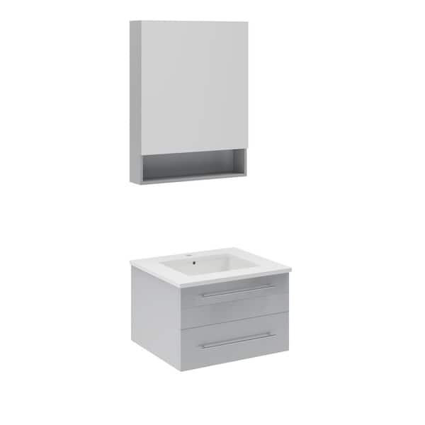 Fresca Lucera 24 in. Single Sink Wall Mount Gray Bath Vanity with White Quartz Top, Undermount Sink and Medicine Cabinet