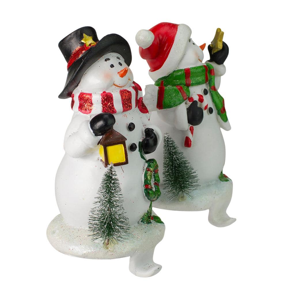Festive Glittered Snowman Stocking Holders Set of 2