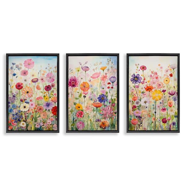 Stupell Industries Bold Flower Meadow Horizon by RB 3 Pieces Black Floater Frame Nature Graphic Art Print 25 in. x 17 in.