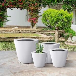22 in., 18 in., 15 in. and 13 in. D Solid White Concrete Plant pot(Set of 4), Modern Round Outdoor planter for Garden