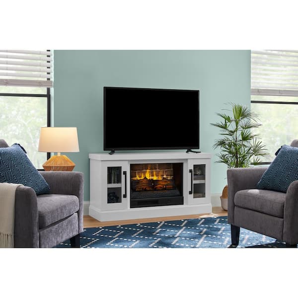 StyleWell Spruce Hallow 48 in. Freestanding Electric Fireplace TV Stand in White